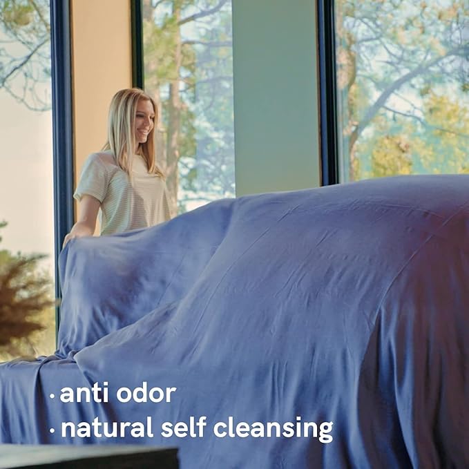 YnM Cooling Bed Sheet Set with 100 Percent Rayon Derived from Bamboo, 500TC Fabric with 2 Pillowcases and Flat Sheet, Deep Pocket Fit 19'', Silky-Soft & Sweat Wicking, 4 Piece (King, Blue Grey)
