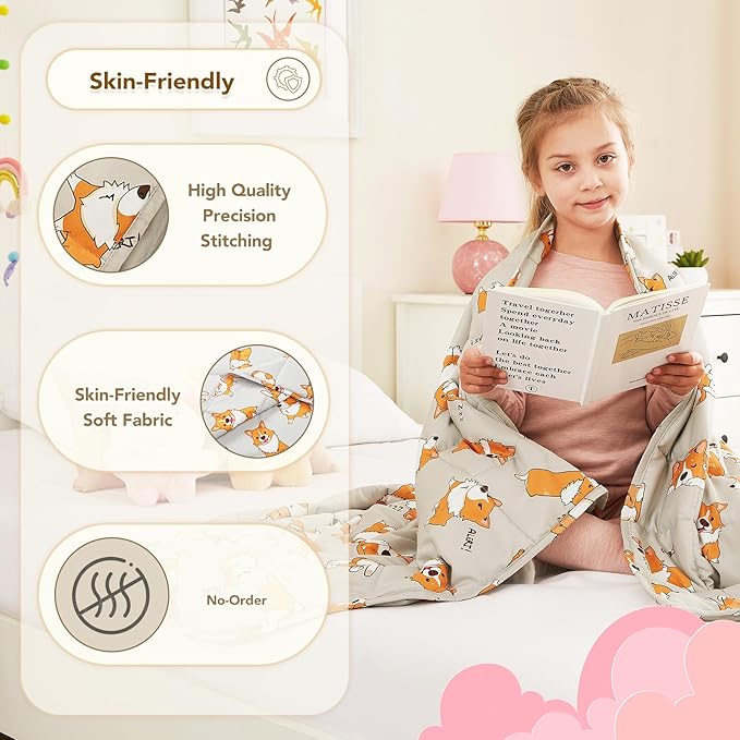 CuteKing Weighted Blanket (5lbs, 36"x 48", CuteDog) Heavy Blanket for 40-60lbs, Weighted Blanket for Cooling & Heating with Premium Glass Beads, Thick Blanket All-Season