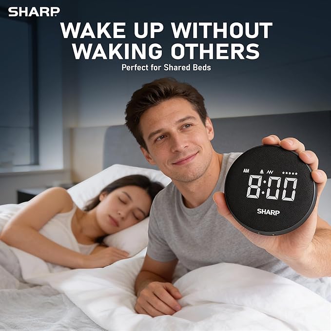 Sharp Vibrating Alarm Clock for Heavy Sleepers – Super Loud Bed Shaker Under Pillow, 29-Hr Rechargeable Battery, 3 Modes, 5 Vibration & 5 Volume Levels, 6-Step Dimmer, Cordless Travel Alarm