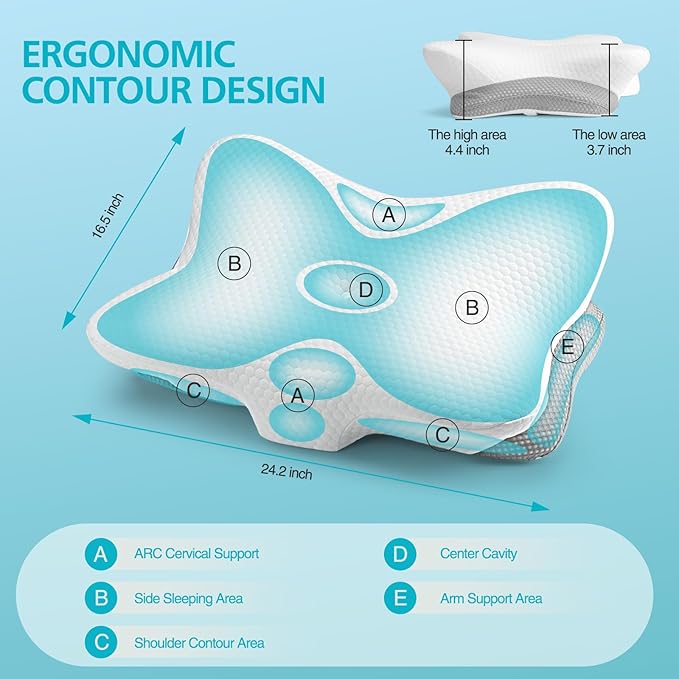 Cervical Pillow for Neck and Shoulder Pain Relief, Memory Foam Ergonomic Contour Pillow with Adjustable Dual Heights, Breathable Pillowcase, Orthopedic Support for Side Back Stomach Sleeper