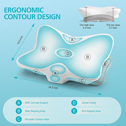 Cervical Pillow for Neck and Shoulder Pain Relief, Memory Foam Ergonomic Contour Pillow with Adjustable Dual Heights, Breathable Pillowcase, Orthopedic Support for Side Back Stomach Sleeper