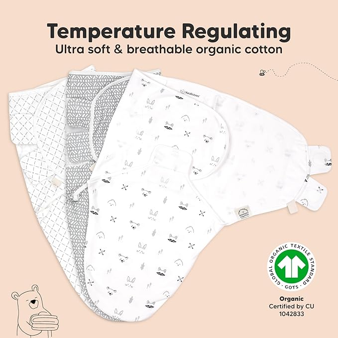KeaBabies 3-Pack Organic Baby Swaddle Sleep Sacks - Swaddles for Newborns, Infant 0-3 Months, Baby Girls, Boys, Soft & Snug Newborn Sleep Sack, Nursery Swaddling Blankets (Nordic, OS)