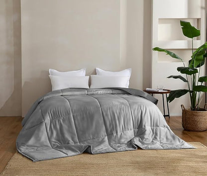NATUREFIELD Lightweight Bamboo Quilt King Size – Cooling Summer Comforter Only, Rayon from Bamboo Cover, Breathable Box Stitch Spring Bedding with 200g Fill (125 GSM), 106x90 Inch, Gray