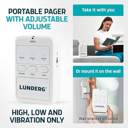Lunderg Early Alert Bed Alarm for Elderly Adults - Wireless Sensor Pad & Pager - with Pre-Alert Smart Technology - Safety Bed Alarms and Fall Prevention for Elderly and Dementia Patients (Pack of 2)