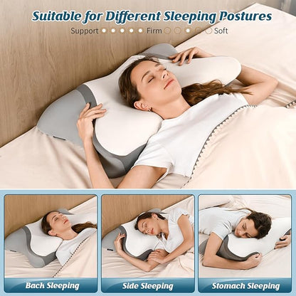 Cervical Neck Pillow - Cooling Pillow for Neck Pain Relief, Ergonomic Side Sleeper Pillow for Sleeping, Contour Memory Foam Pillows for Neck Support, Orthopedic Bed Pillow for Back Sleepers (White)