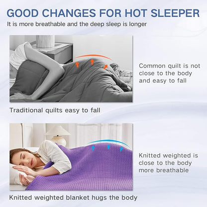 Guohaoi Knitted Weighted Blanket for Adults (Purple 48"x72" 10lbs) No Beads Cooling Throw Blanket for Hot Sleepers, Home Decor Breathable Chunky Knit Heavy Blanket Use on Full Size Bed