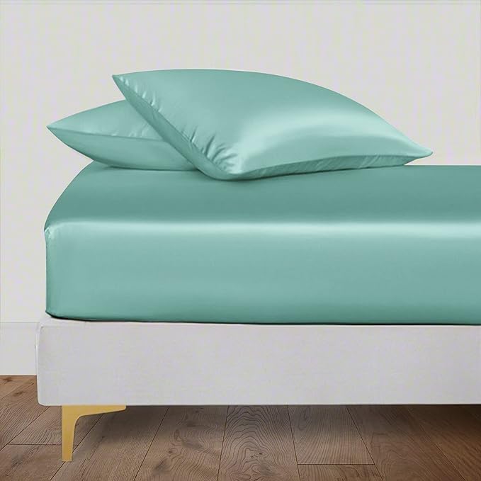 LINENWALAS Fitted Sheet Only Viscose Derived from Bamboo, Bottom Sheet for Queen Size Bed – 16” Deep Pocket, All Around Snug Fit – Cooling, Breathable, Soft, Hypoallergenic (Aqua, Queen)