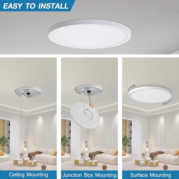 15.8 Inch Dimmable Large LED Flush Mount Ceiling Light 2 Pack, Low Profile Ceiling Light with 3 CCT (3000K/4000K/5000K), 5%-100% Dimming, Ultra-Thin 0.8", 32W 3200LM for Bedroom, Kitchen & Office