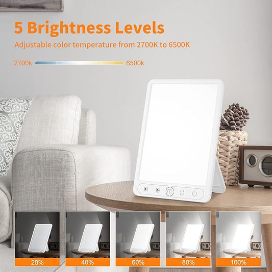HILOLY 10,000 Lux UV Free Sunlight Lamp with 5 Brightness Levels & Color Temperatures, Smart Timer, Touch Control, White, 11-inches