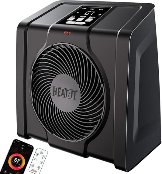 HEATIT Space Heater with Remote for Indoor, Digital Display with Thermostat，Containing Plasma & Ozone, 1-12H Timer,1500W/750W, Electric Space Heater for Office, Bedroom,Black,10.6"Dx7.0"W x 11.8"H