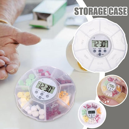 Smart Pill Dispenser - Travel Organizer, LED Light, Timer Reminder | 7 Compartment Medicine Storage Box, Portable Supplement Container with Voice Recording, Compact Health Care Organizer for Daily Use