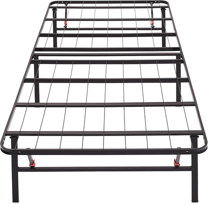 Amazon Basics Foldable Metal Platform Bed Frame with Storage, Sturdy Steel Support, No Box Spring Needed, 14-inch High, Tool-Free Setup, Twin Size, Black