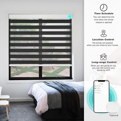 Changshade Smart Motorized Zebra Blinds Remote Control for Indoor Door Windows Blackout, Room Darkening Custom Size Shades Electric Power Automatic Work with Alexa, Google Home, Apple Homekit, Black