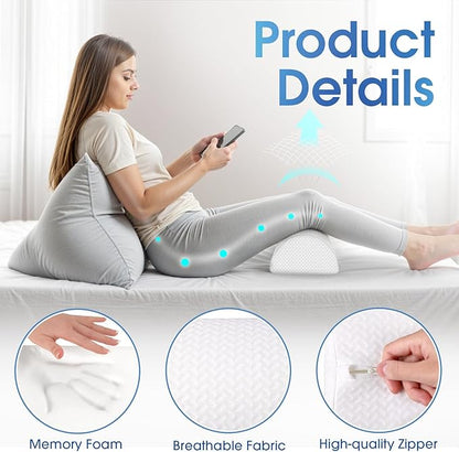 2 Pack Knee Pillow for Back Sleeping Memory Foam Half Moon Bolster Pillow for Legs, Under Knee Support, Ankle & Foot Comfort Orthopedic Pillow for Side Sleepers, White