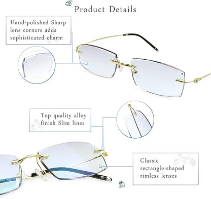 LifeArt Blue Light Blocking Glasses,Computer Reading Glasses,Rimless Frame Tinted Lens with Diamond,Stylish for Women (No Magnification)