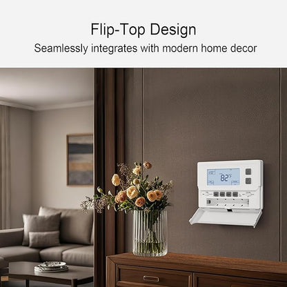 T21 Programmable 2 Heat/1 Cool Thermostat for Home, Digital Household Thermostat Compatible with Heat Pump with Auxiliary Heating and Conventional 2H/1C Multi-Stage System(C-Wire Recommended)