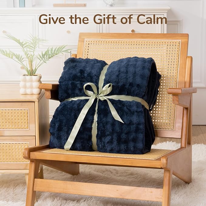 Cottonblue Weighted Blanket 15lbs Bubble Fleece Plush Sherpa Heavy Weighted Blankets for Adults, Fits Twin/Full Size Bed, Cute Fuzzy Warm Heavy Blanket for Calm and Better Sleep, 48"x72", Navy Blue