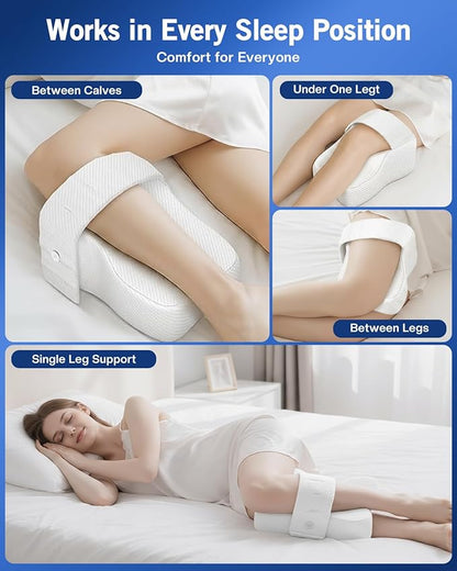 Knee Pillow for Side Sleepers, Leg Pillow for Hip Pain Relief & Spine Alignment, Memory Foam Pillow Between Knees with Adjustable Strap, Relief for Back, Sciatica, Joints