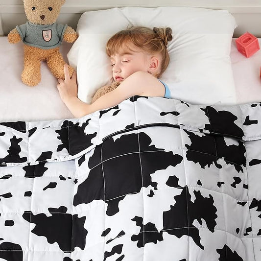 yescool Cow Print Weighted Blanket 5 Pounds Cooling Cow Blanket, Heavy Blanket for Sleeping, Throw Blanket Gift Weighted Comforter for 40-60lbs, 36"x48"