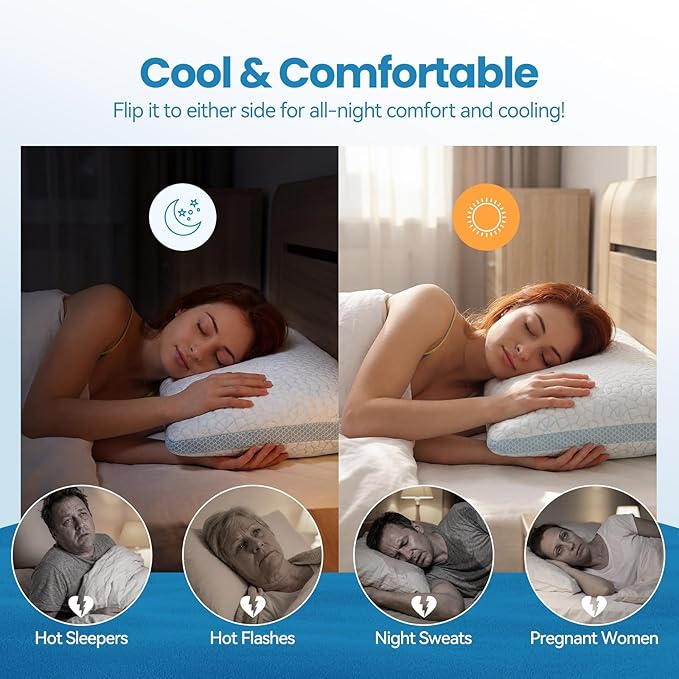 QUTOOL Double Sided Cooling Pillow for Hot Sleepers, Shredded Memory Foam Pillows King Size Set of 2, Adjustable Soft & Firm Gel Bed Pillow for Side, Back, Stomach Sleepers