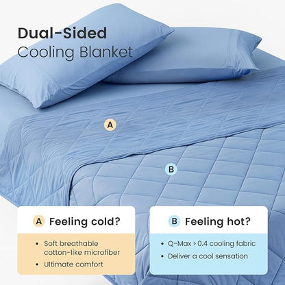 Cozy Bliss Cooling Blanket for Hot Sleepers Twin Size, Q-Max 0.45 Cooling Comfort Throw, Cold Blankets for Night Sweats Sleeping, Ultra-Cool Lightweight Breathable Summer Blanket for Bed, Blue