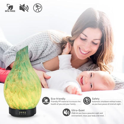 Essential Oil Diffuser 120ml Ultrasonic Aromatherapy Diffuser with Handmade Glass BPA Free, Auto Shut-Off 4 Timer Setting 7 Colors Changed LED for Home Yoga Office (Cobblestone)