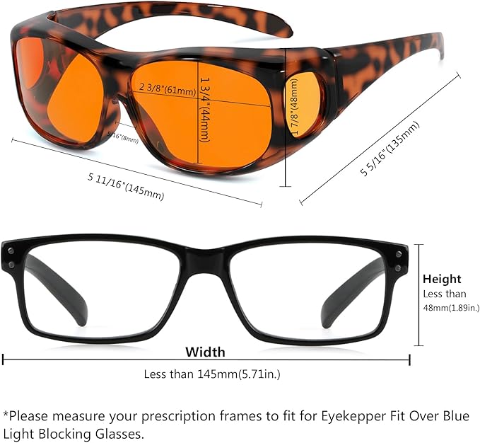 Eyekepper 100% Blue Light Reduction,Huge Fitover Anti-Blue Blocking Computer Eyeglasses with Extra Amber Lenses, Tortoise