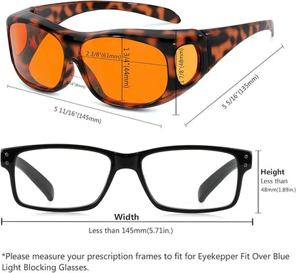 Eyekepper 100% Blue Light Reduction,Huge Fitover Anti-Blue Blocking Computer Eyeglasses with Extra Amber Lenses, Tortoise