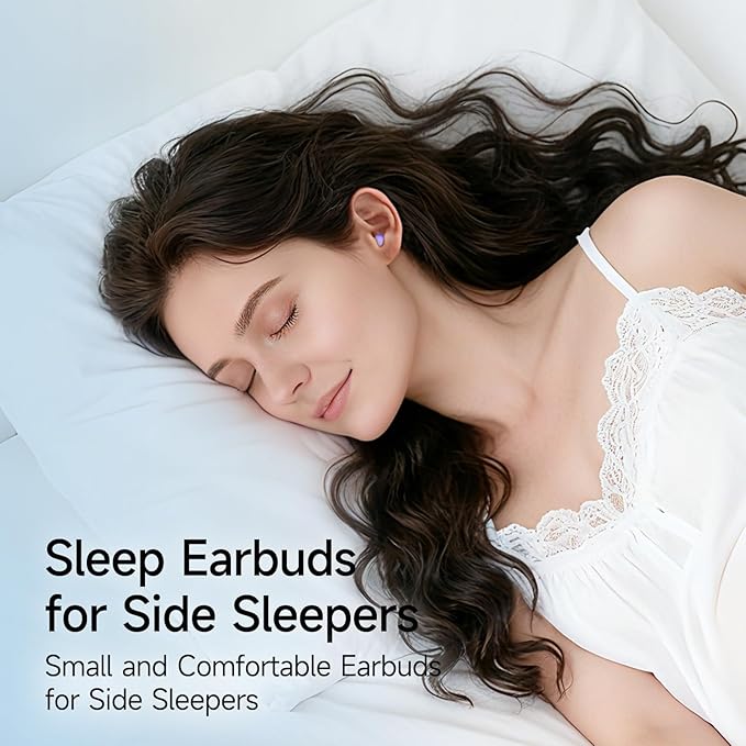 sunvito Sleep Earbuds for Side Sleepers, Mini Invisible Wireless Bluetooth 5.4 Micro Sleep Headphones, Hidden Earbuds with LED Screen for Small Ears Sleeping, Working, Exercise, Hiking(Purple)