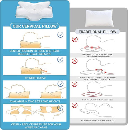 Elviros Cervical Memory Foam Pillow, 2 Pack Pillows for Neck and Shoulder Pain, Ergonomic Orthopedic Sleeping Neck Support Pillow for Side Sleepers, Stomach Sleepers (Grey)