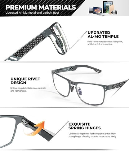 Blue Light Glasses Men Premium Mens Gaming Computer Glasses Clear Lens with Al-Mg Frame Anti Blue Ray Screen Blocker