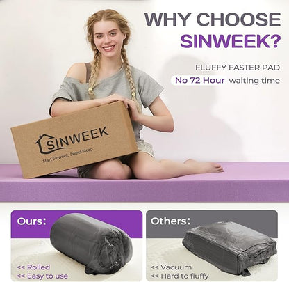 SINWEEK Dual Layer 5 Inch Memory Foam Mattress Topper Twin Size, 3 Inch Gel Memory Foam Plus 2 Inch 1450 GSM Down Alternative Quilted Pillow Top Mattress Pad Cover, Dark Gray