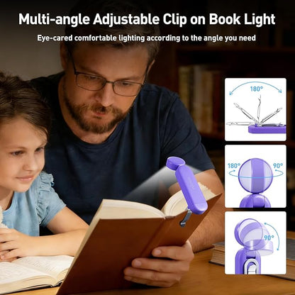 VAVOFO USB Rechargeable Book Light, Blue Light Blocking, Amber Light Clip On Bookmark Shaped Reading Light, Eye Care 6 LEDs Book Light for Bookworms Reading in Bed (Dark Purple)