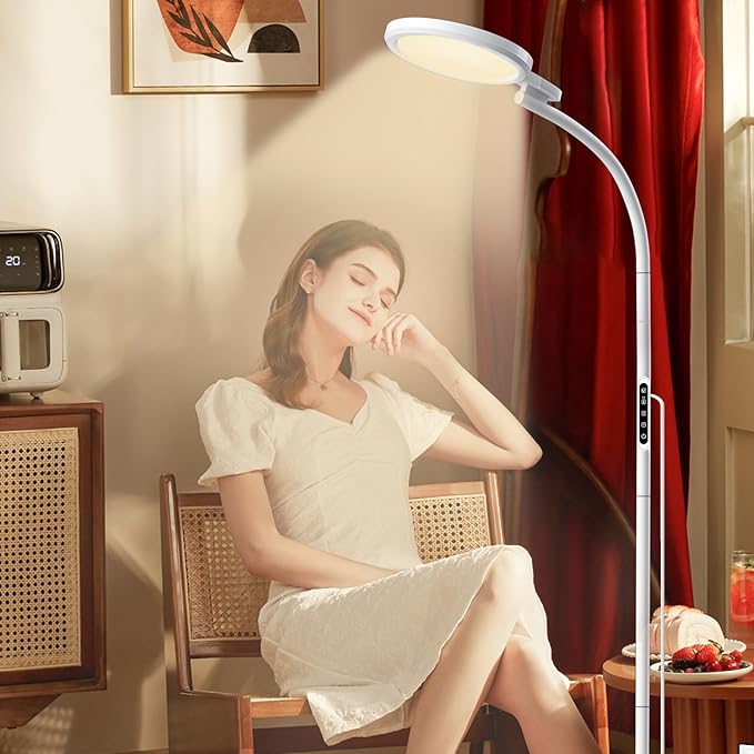 UV-Free Sun Light Therapy Lamp, 10000 Lux Floor Lamp with 5 Brightness Levels