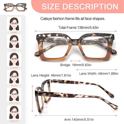 KoKoBin 3 Pack Stylish Square Frame Oprah Style Reading Glasses for Women, Blue Light Blocking Comfortable Readers