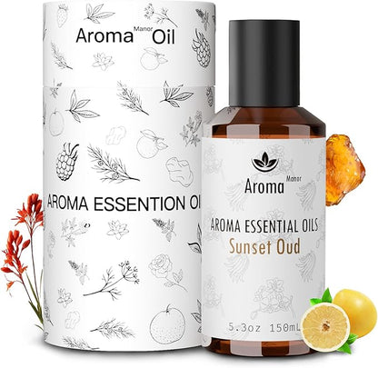 Sunset Oud Fragrance Oils, Hotel Collection Diffuser Oil, Fragrance Oil for Candle Making, Soap Scents for Making Soap, 150ml, Luxury Night, Black pepper & Cardamom, Amber, Cedarwood, Vetiver and More