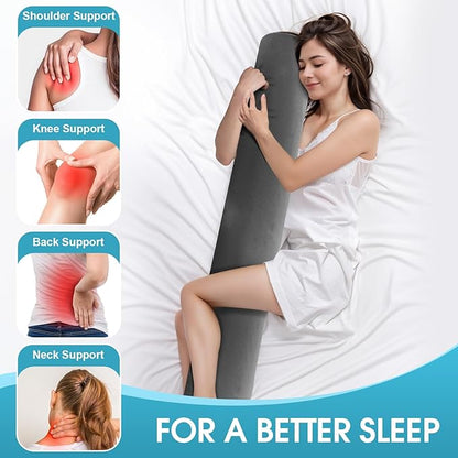 Memory Foam Body Pillow for Bed, Long & Big Full Body Pillows for Adults, Multifunctional Bolster Pillows with Removable & Washable Velvet Cover, Cylindrical Side Pillow (47.24"*7.9")