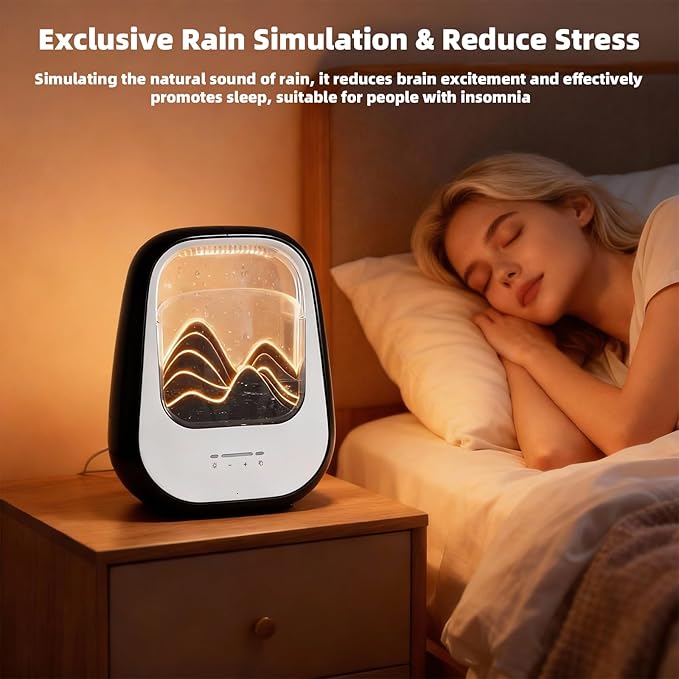 8-in-1 White Noise Sound Machine with Night Light, Help Stress Relief, Waterfall Design Essential Oil Diffuser Rain Sound Machine with Humidifier for Bedroom Office Decor Gift, Black