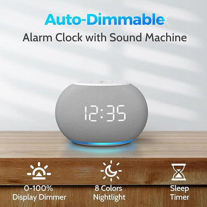 Reacher Auto-Dimmable Sound Machine Alarm Clock with Night Light, 20 Soothing Sounds, LED Digital Display, Sleep Timer, Precise Volume Control, White Noise Soother for Baby, Adults, Bedrooms