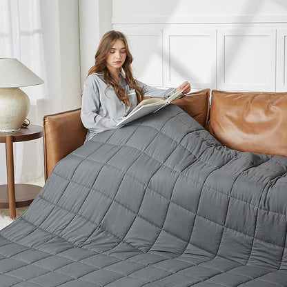 CYMULA Weighted Blanket for Adults (20lbs 60"x80" Queen Size) - Cooling Breathable Heavy Blankets for Summer Winter - Ultra Microfiber Soft Comfort Throw with Glass Beads - Gifts for Men/Women