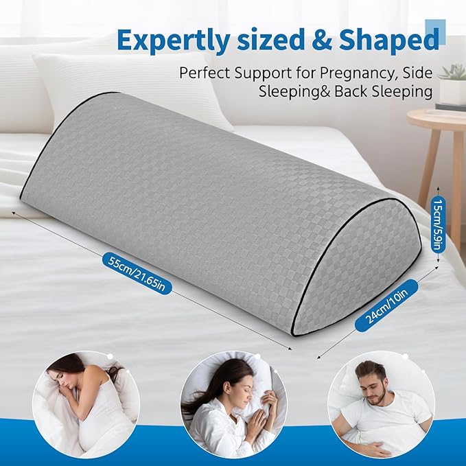 Knee Pillow for Back Sleeping and Ergonomic Memory Foam Knee Pillow for Hip Pain Relief, Leg Pillow for Spinal Alignment, Support for Side & Back Sleeping, Machine Washable Cover (Gray)