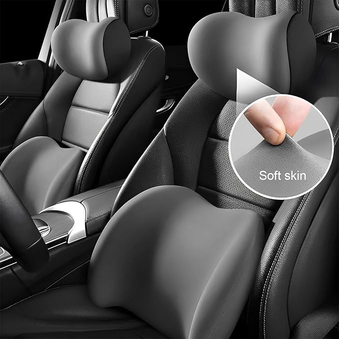 Car Headrest & Lumbar Support Cushion For Subaru XV/Subaru Crosstrek (GT) 2.Gen 2018-2024, Ergonomic Memory Foam Head Rest and Lumbar Pillow Set Breathable Comfortable for Neck Back Pain Relief