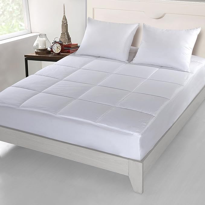 Cottonpure 500 Thread Count Sustainable Overfilled Self-Cooling 100% Cotton Fill and Cover Mattress Pad, Full, White