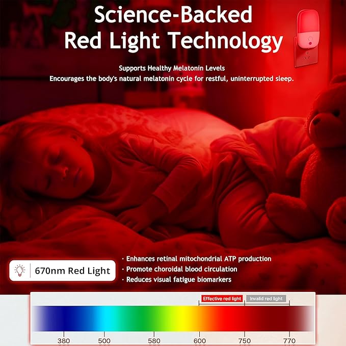 670nm Red Light Night Light for Sleep Therapy, 3 Pack Auto On/Off Dimmable Night Light with Dusk to Dawn Sensor, LED Night Lights Plug into Wall Promote Melatonin Natural Sleep for Baby Kid Adult Room