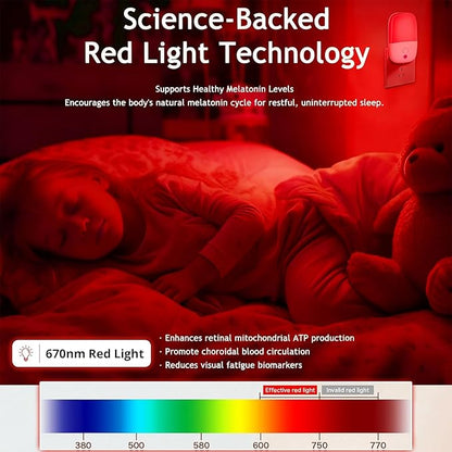 670nm Red Light Night Light for Sleep Therapy, 2 Pack Auto On/Off Dimmable Night Light with Dusk to Dawn Sensor, LED Night Lights Plug into Wall Promote Melatonin Natural Sleep for Baby Kid Adult Room