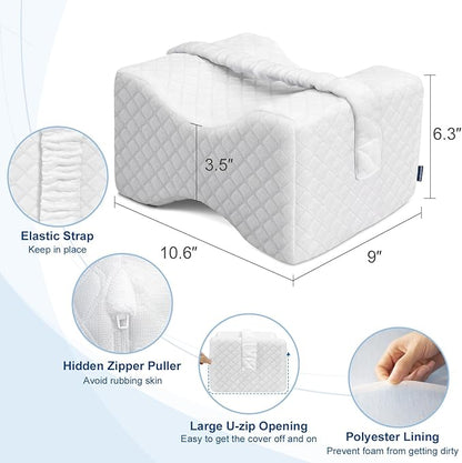 KingPavonini Cooling Knee Pillow for Side Sleepers, Gel Memory Foam Leg Pillows for Side Sleeping with Ice Silk Cover and Strap, Knee Pillow for Back Hip Pain, Spine Aligning, Sciatica, Pregnancy