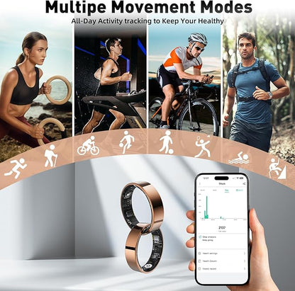 Smart Ring with Sleep Monitoring, Step Counting, Heart Rate, Blood Oxygen for iPhone and Android, No Subscription Fee, IP68 Waterproof Health Tracker (Black, 9)