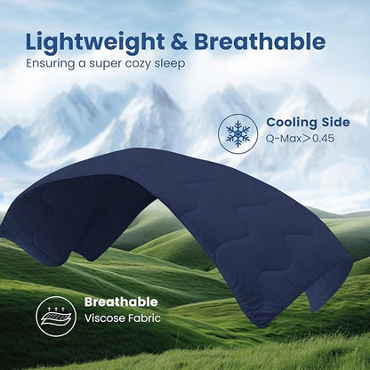 Cozy Bliss x Sorona® Viscose Natural Fiber Cooling Comforter King Size, Reversible Silky Smooth Cooling Blanket with Q-Max＞0.45 for Hot Sleepers & Night Sweats, Dark Blue, 106"x90"
