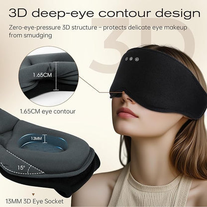 Bluetooth Sleep Headphones for Side Sleepers with Timming Setting, 100% Blackout 3D Contoured Eye Mask for Sleeping & Music Auto Shut Off, Breathable No Pressure for Side Sleeper Travel