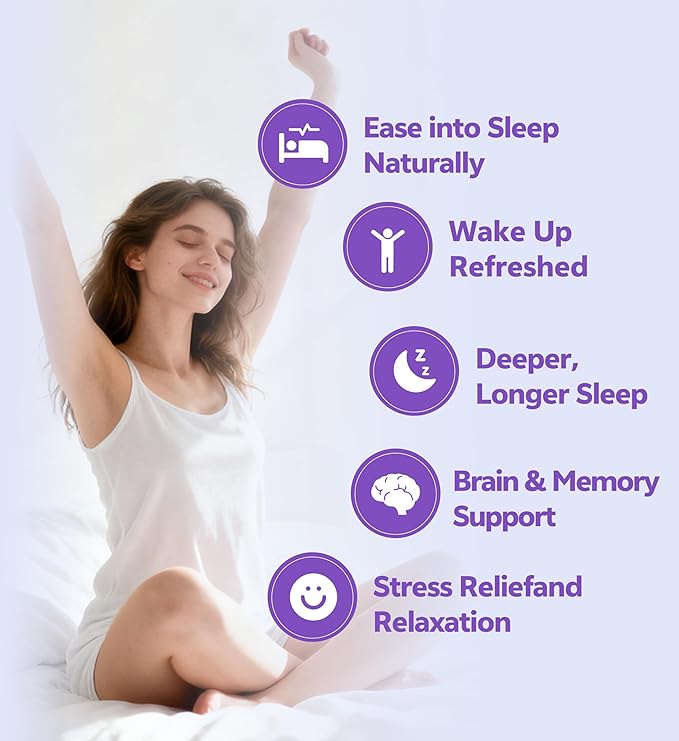 Melatonin-Free Sleep Aid for Adults with GABA & Seaweed Extract - Natural Supplement for Deep Sleep & Waking Up Refreshed, Stress Relief & Cognitive Support - Non-Habit Forming, 60 Capsules